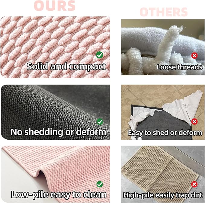 TYUU Bathroom Runner Rugs, Long Bath Mat Runner Washable Thin Quick Dry Low Pile Bathroom Runner Rugs Non Slip, Pink 24"x70"