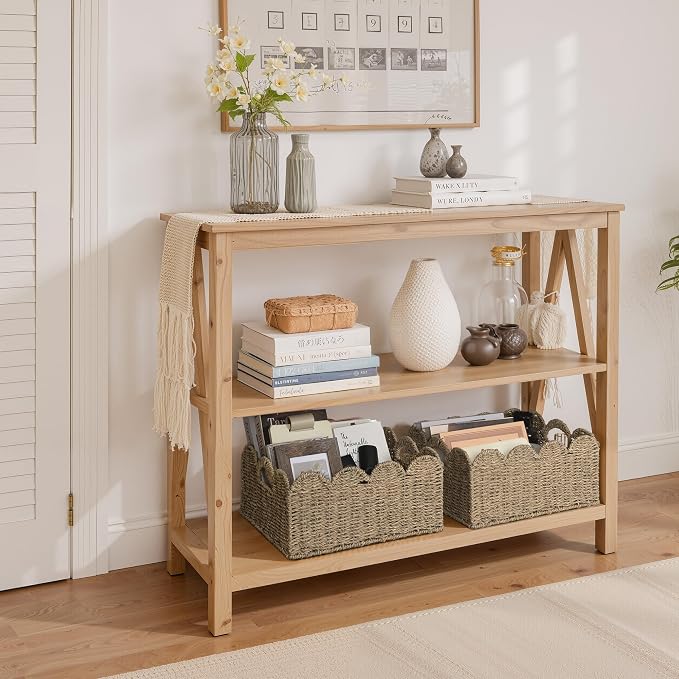 StorageWorks Wicker Baskets, Scalloped Baskets for Organizing, Seagrass | Scalloped Wicker Basket for Living Room, Decorative Scalloped Baskets for Storage, Wicker Baskets for Organizing and Decor