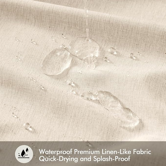 ANRODUO Cream Beige Linen Textured Fabric Shower Curtain Set - W72xL74 | Farmhouse Shower Curtain with 12 Metal Hooks, Waterproof Heavy Duty, Button Hole Design, Machine Washable for Bathroom