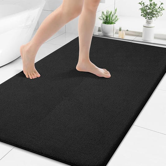 Smiry Memory Foam Bath Mat 50x30, Extra Soft Absorbent Bathroom Rugs | Black Quick Dry, Machine Washable Bath Mats for Bathroom, Shower, Tub and Home Decor Accessories