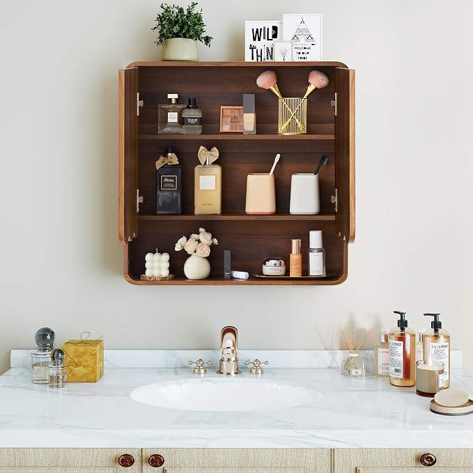 Bathroom Wall Mounted Storage Cabinet, Medicine Cabinet with Adjustable Shelf, Over The Toilet Storage Cabinet for Bathroom, Laundry Room, Kitchen, Living Room (Walnut)