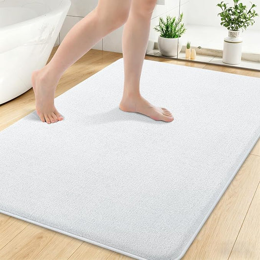 Smiry Memory Foam Bath Mat 40x30, Extra Soft Absorbent Bathroom Rugs | White Quick Dry, Machine Washable Bath Mats for Bathroom, Shower, Tub and Home Decor Accessories