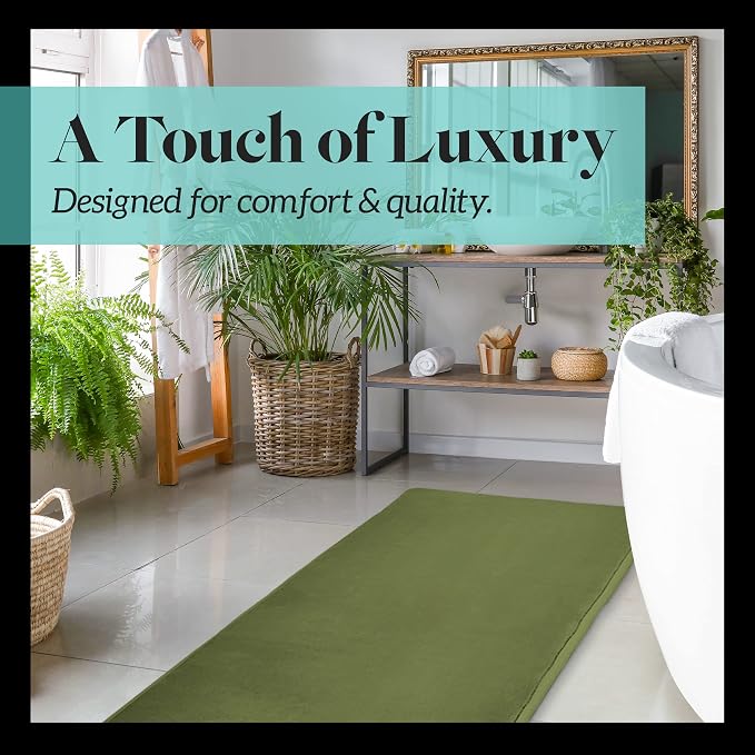 Memory Foam Bath Mat Non Slip Absorbent Super Cozy Velvet Bathroom Rug Carpet (22 inches X 42 inches, Green)