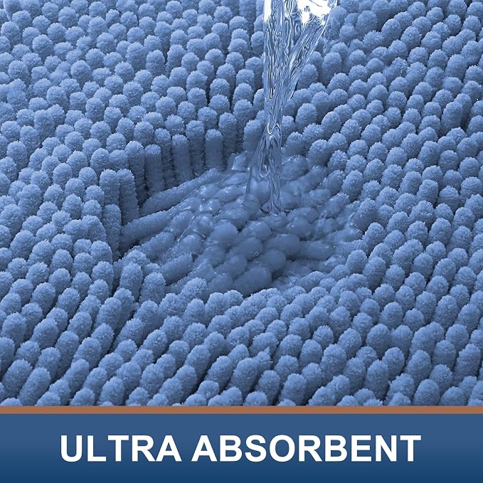 Smiry Bathroom Rugs 24X16, Luxury Chenille Extra Soft Absorbent Bath Mat | Cornflower Blue, Machine Washable Non-Slip Plush Bath Mats for Bathroom, Tub, Shower, and Floor, Home Decor
