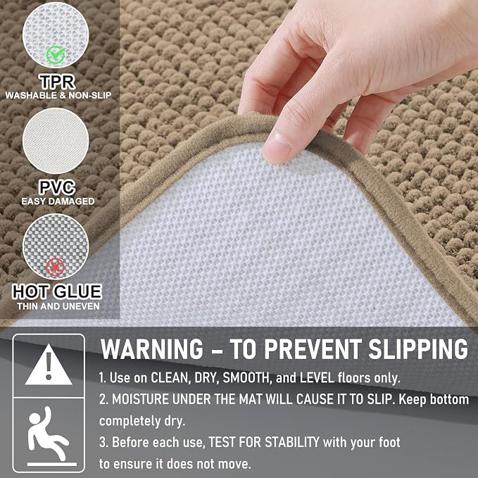 Arotive Chenille Bathroom Rugs 24x16, Soft Absorbent Bath Mat, Camel | Rubber Backing, Machine Washable Dry Bath Mats for Bathroom Floor, Tub and Shower, Home Decor Accessories