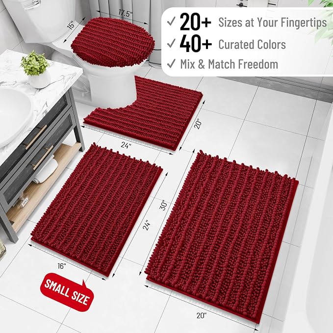 Arotive Bathroom Rugs Mat 54x24, Soft Absorbent Chenille Shaggy Bath Mat | Red, Machine Wash Dry, Bath Rugs for Bathroom Floor, Tub and Shower, Home Decor Accessories