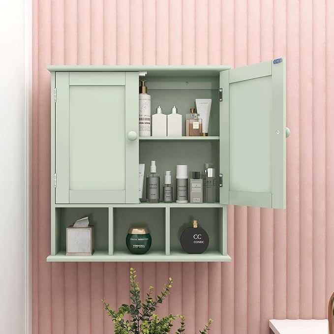 TaoHFE Green Medicine Cabinet,Bathroom Wall Cabinet with 2 Door | Adjustable Shelves,Over The Toilet Storage Cabinet,Green Bath room Cabinet Wall Mounted,Medicine Cabinets for Laundry Kitchen