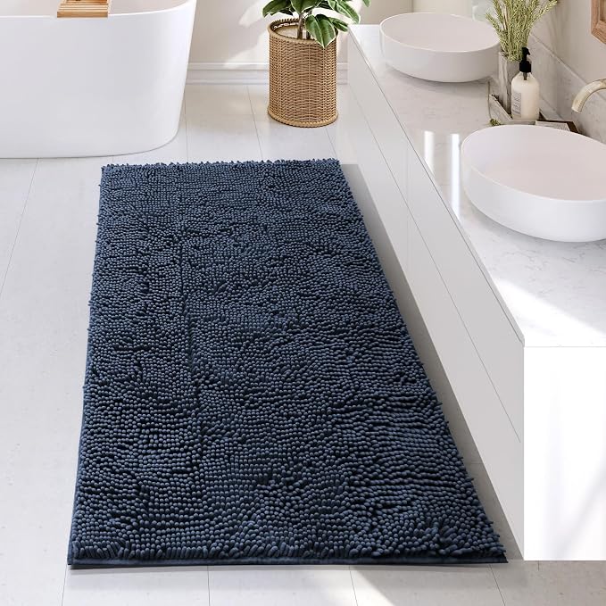 Hearth & Harbor Bathroom Rugs, Chenille Bath Mat - Machine Washable Bath Mats for Bathroom Non-Slip Backing Rubber, Quick Dry Bathroom Mat