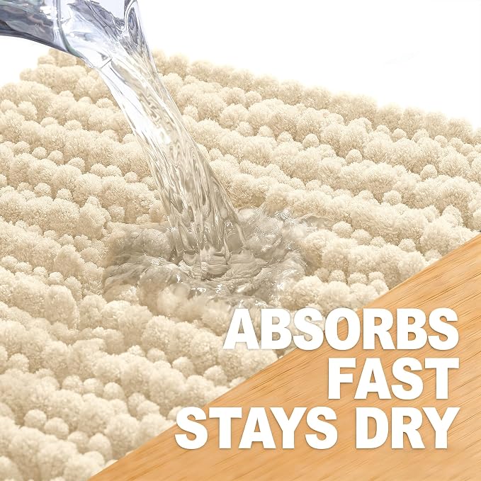 OLANLY Large Bathroom Rugs 40x32, Thick Soft Absorbent Chenille Bath Rugs | Beige, Quick-Drying Rubber Backing, Shaggy Bath Mat, Machine Washable for Floor, Tub and Shower, Home Decor Accessories