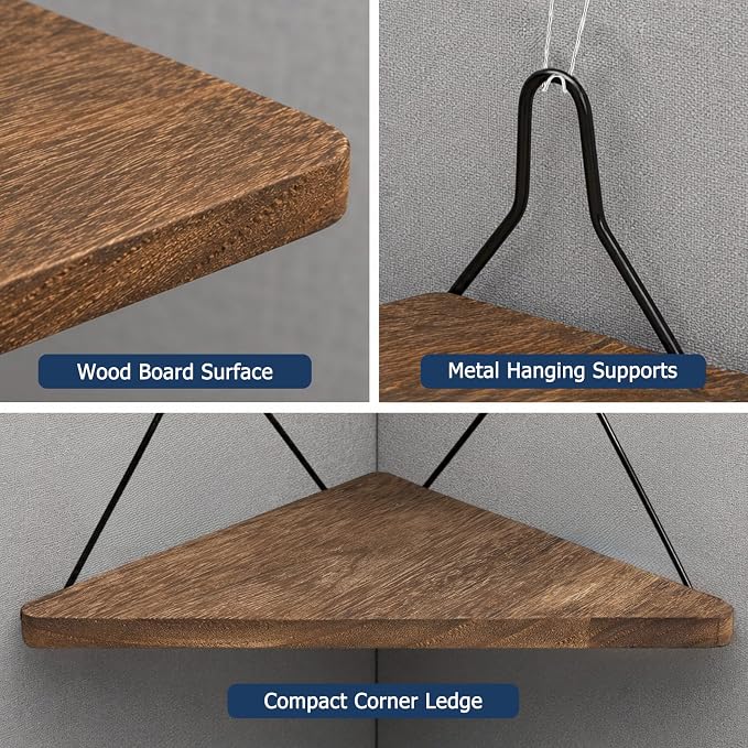 1PCS Fabric Wall Cubicle Corner Shelf with Hooks, Wooden Organizer | 11.81 x 8.46 In Triangular Hanging Shelves for Office Fabric Walls, Work Display Storage, Small Planter, Photo, Decor