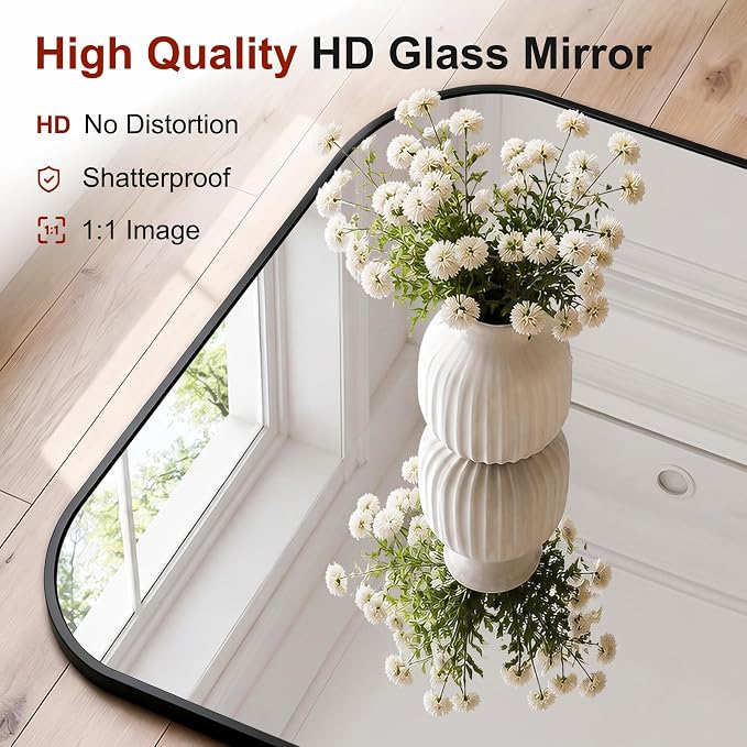 Bathroom Black Vanity Mirror for Over Sink, 36" x 30"-2pcs | Metal Framed Rounded Corner, Shatterproof Glass, for Bedroom, Living room, Entryway