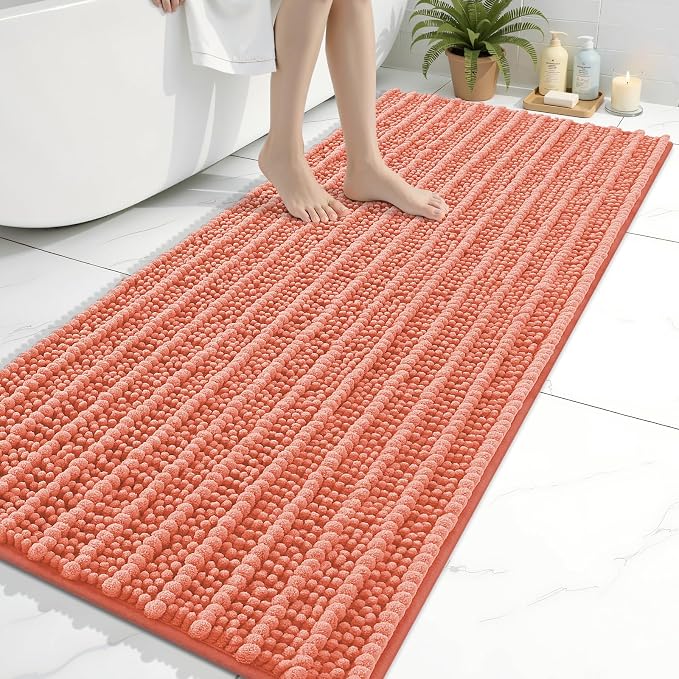 Arotive Bathroom Rugs Mat 54x24, Soft Absorbent Chenille Shaggy Bath Mat | Coral, Machine Wash Dry, Bath Rugs for Bathroom Floor, Tub and Shower, Home Decor Accessories