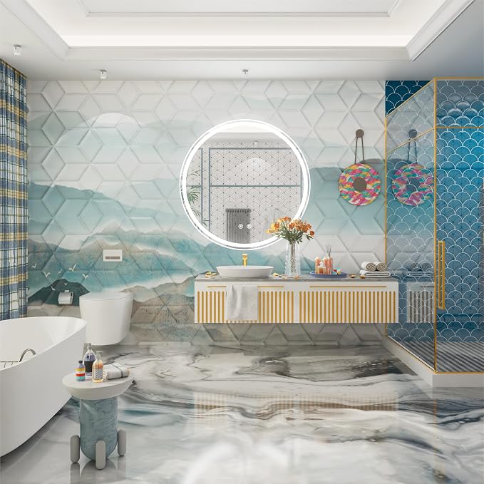 28 Inch Round LED Bathroom Mirror with Front & Backlit Lights | ETL Listed‌, Frameless 5mm HD Glass, Adjustable Brightness, Anti-Fog, Memory Function, CRI 90+, IP54 Waterproof
