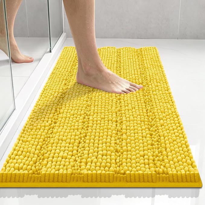 Bcoimo Small Bath Rug Mat,Yellow Chenille High Absorbent Bathroom Floor Mat | Non Slip with Rubber Backing 24x17 Bathroom Rug; Machine Washable;Extra Soft Bath Rug;High Absorbent,Quick Dry Microfiber mat