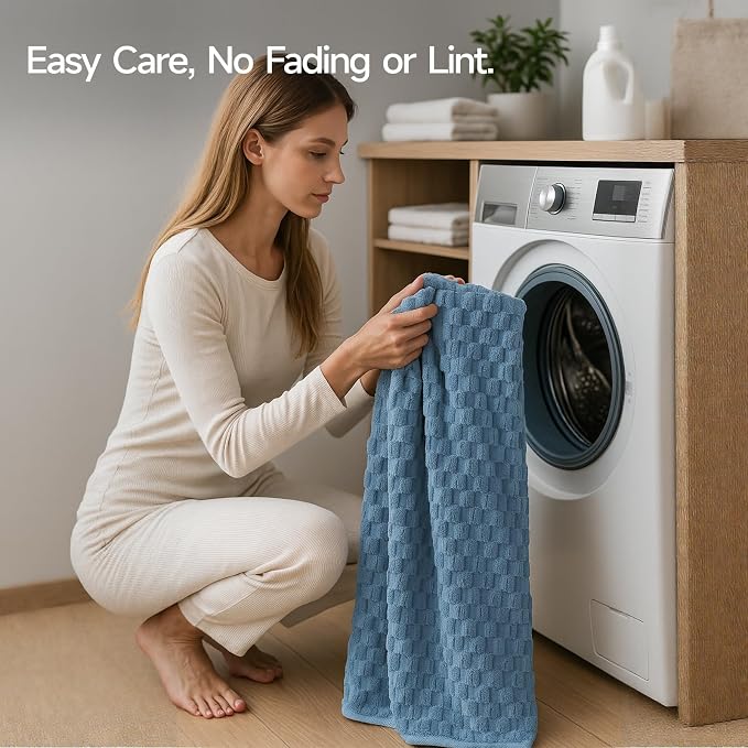 REDKISS 4 Pack Blue Microfiber Bath Towels - Large Shower Towels Set for Bathroom, Super Absorbent Towel Set of 4 Lagre, Quick Dry Bathroom Towel for Spa, Gym,Travel, Lint Free, Ultra Soft