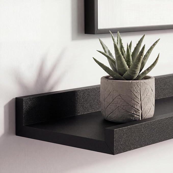 Black Picture Ledge Shelves for Wall, 4.5" Deep Wood Floating Shelves with Lip for Bedroom, Living Room, 40" Width, Color Black Set of 2
