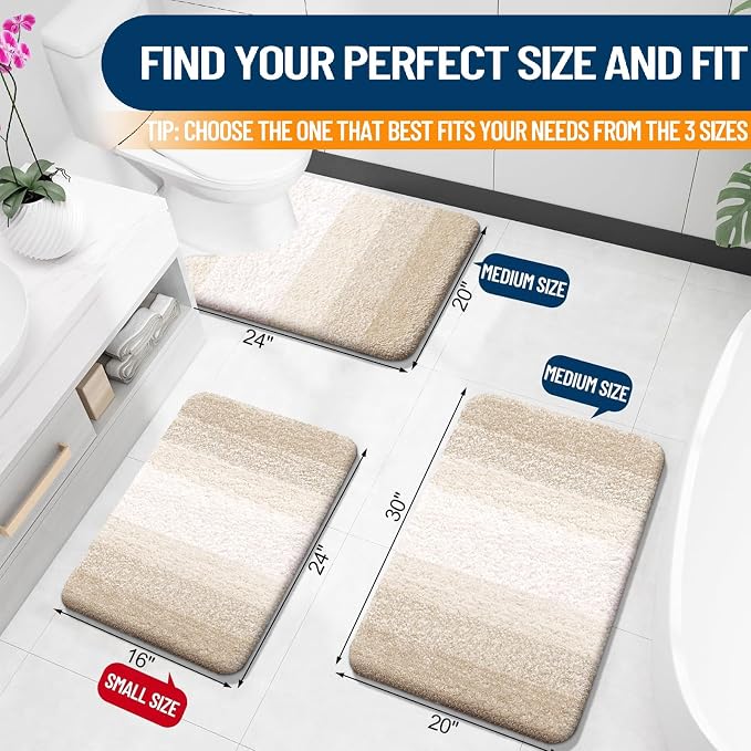 OLANLY Large Bathroom Rugs 44x32, Extra Soft Absorbent Microfiber Bath Rugs | Light Beige, Non-Slip Quick-Drying Rubber Backing, Washable Plush Bath Mat for Floor, Tub and Shower, Home Decor Accessories