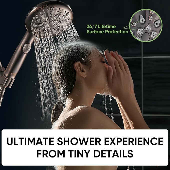 Cobbe 9 Spray Modes Handheld Shower Head, Water-Saving, ORB | Power Rinse, 1-Click Pause & Flow Control, 6ft Stainless Steel Hose, Adjustable Brass Bracket