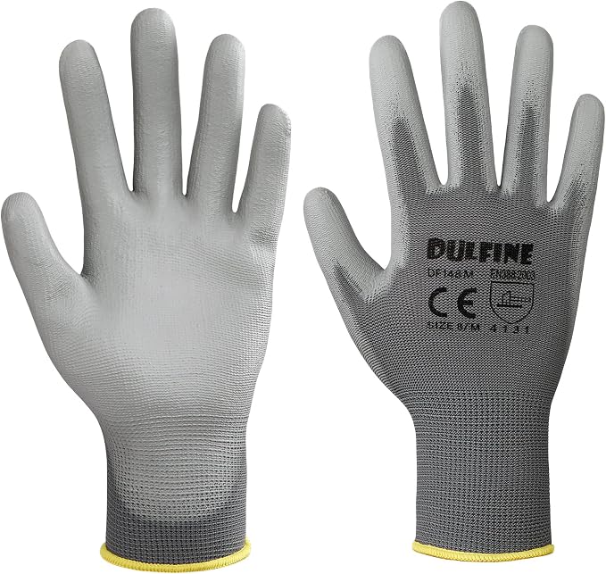 DULFINE Safety Work Gloves for Men & Women, PU Coated Seamless Knit Grip | Smooth Grip on Palm & Fingers, Ideal for Light General Duty Work, Gardening, Landscaping, Construction, Mechanic, Warehouse