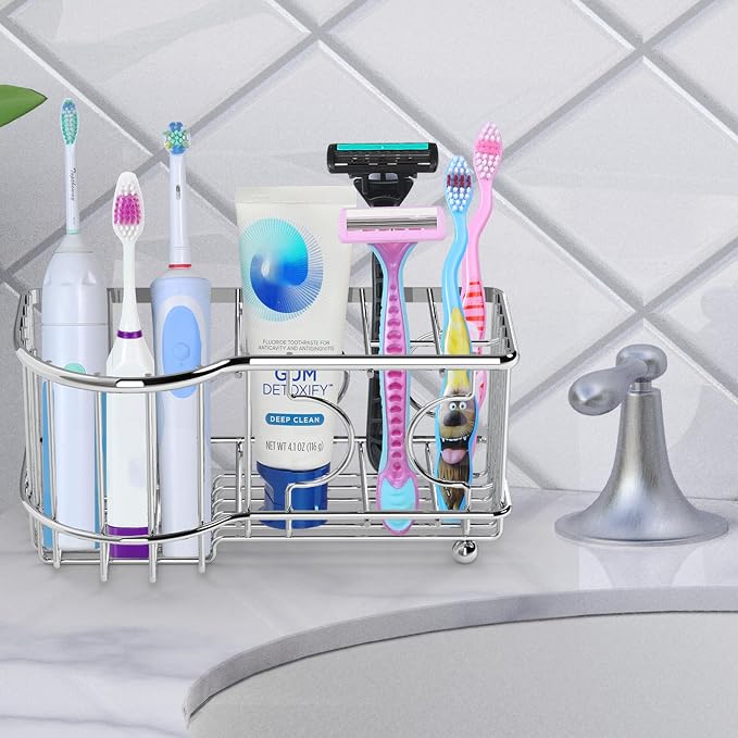 Simple Houseware Stainless Steel 6 Slots Adhesive Wall Toothbrush Holder | (3.4" D x 7.8" L x 3.8" H)