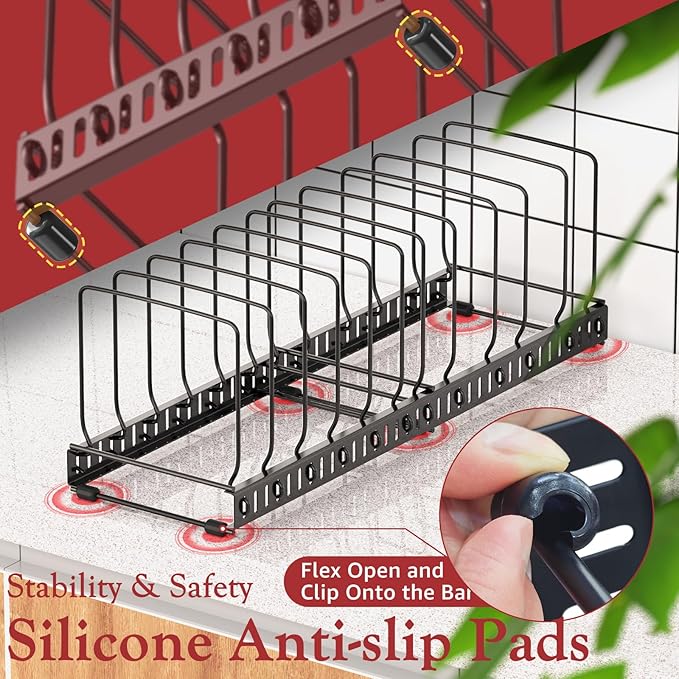 HzTinT Cutting Board and Baking Tray Cookie Sheet Organizer for Cabinet | Expandable 6.9"-13.6" Pan Organizer with 12 Adjustable Dividers, Cutting Board Holder for Cabinet or Countertop Storage