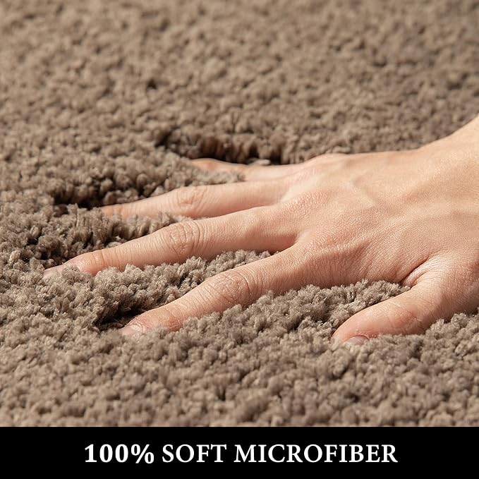MIULEE Light Brown Microfiber Toilet Bath Rug U-Shaped Contour 20x24 Inch | Absorbent, Non Slip, Quick Dry, Fluffy Bath Rugs for Bathroom Floor Tub Showers, Machine Washable