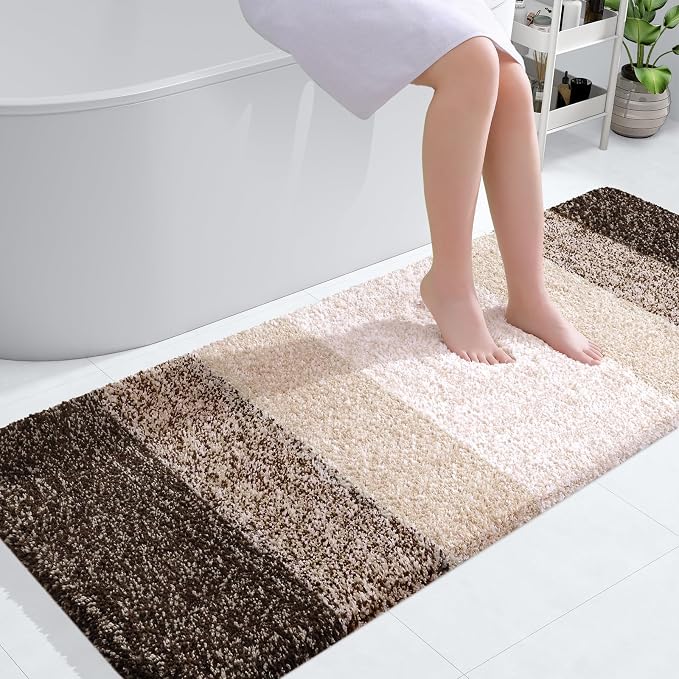 OLANLY Bathroom Runner Rug 54x24, Extra Soft Absorbent Microfiber Bath Rugs | Light Brown, Non-Slip Quick-Drying Rubber Backing, Washable Long Bath Mat for Floor, Tub and Shower, Home Decor