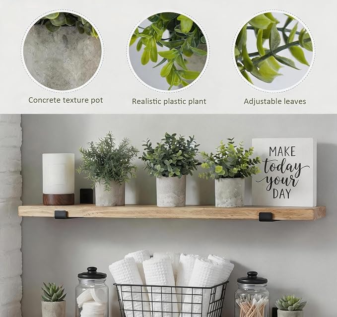 Lemonfilter Fake Plants,3PCS Artificial Plants Indoor Eucalyptus Desk Decor | Small Faux Greenery Plants with Pulp Pot Plastic Fake Plants for Shelves Floating Coffee Table Bathroom Bedroom Decor Plants