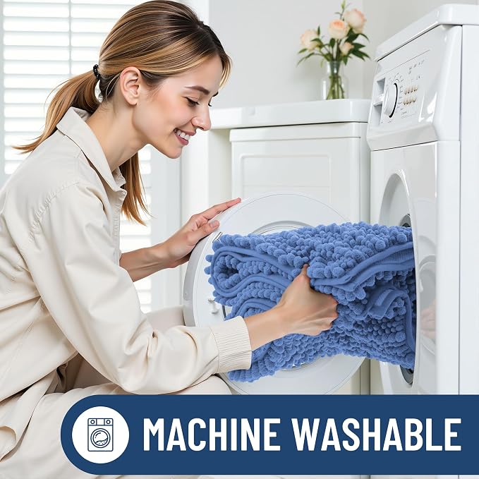 Smiry Bathroom Rugs 24X16, Extra Soft Rubber Backing Chenille Bath Mats | Cornflower Blue Machine Washable Non Slip Quick Dry Bath Mats for Bathroom Floor, Tub, Shower, Home Decor Accessories