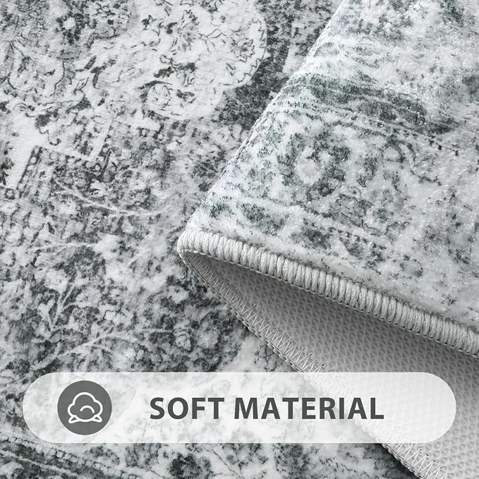 Uphome Gray Bath Mat, Distressed Farmhouse Boho Bathroom Rugs, Super Cozy Velvet Small Bathroom Mats, Non Slip Machine Washable Bathroom Floor Mat for Toilet Sink Shower, 18x26 inch