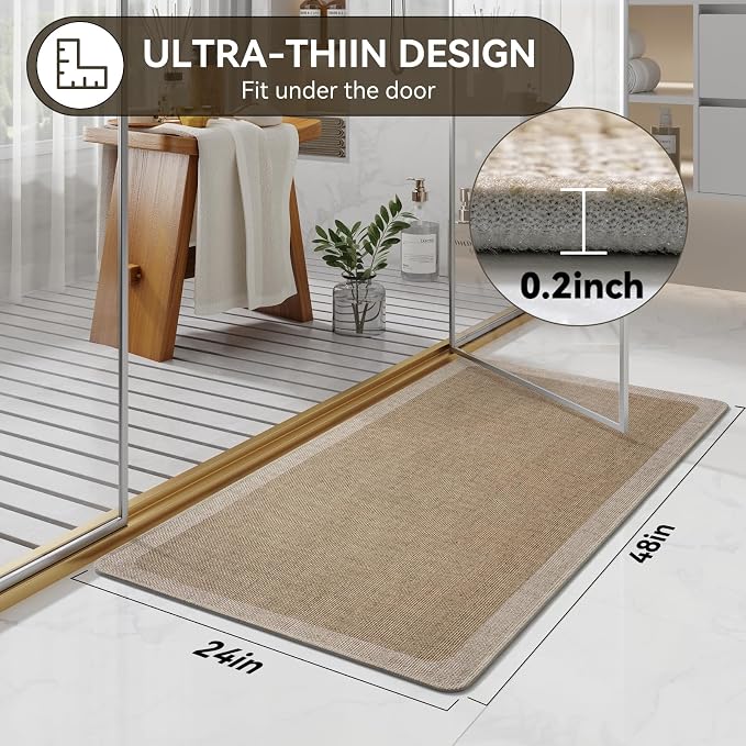 Bathroom Runner Rug, Long Thin Bath Mat Fit Under Door, Brown 24x48 | Quick Dry Absorbent, Rubber Backing Washable Large Bathmat, Shower Mat for Bathroom Floor, Tub and Outside Shower, Home Decor