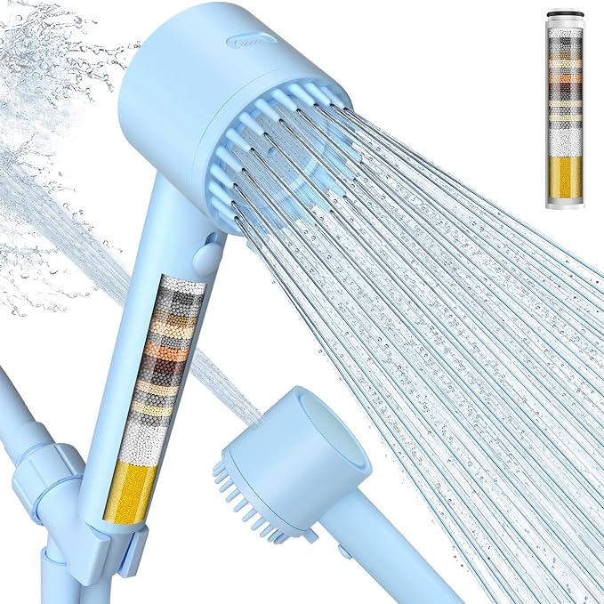 Filtered Shower Head with Handheld, Showerhead with Filters Blue | Cobbe Filtered Shower Head with Handheld Built-in Power Wash - Remove Chlorine - Reduces Dry Itchy Skin, Blue