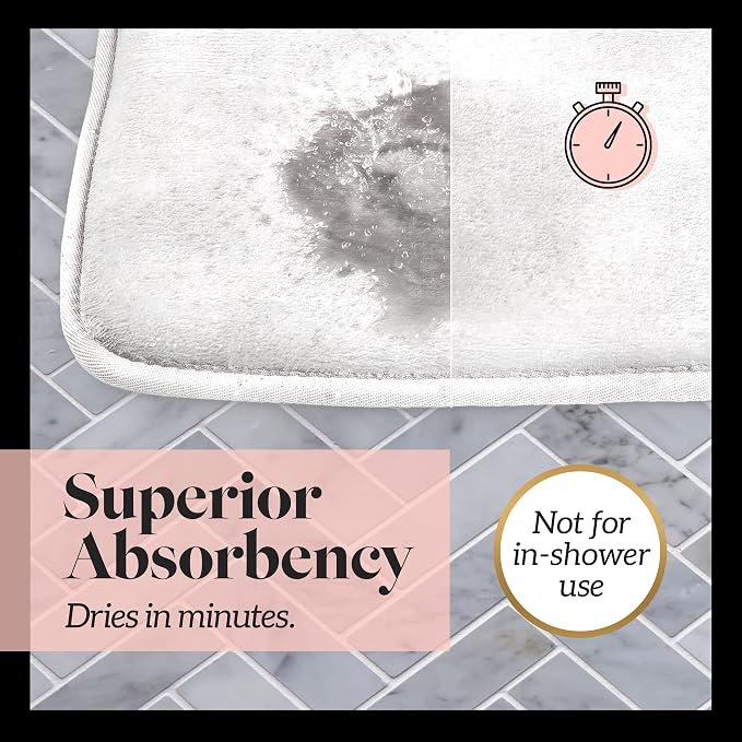 Memory Foam Bath Mat Non Slip Absorbent Super Cozy Velvet Bathroom Rug Carpet (60 inches X 24 inches, White)