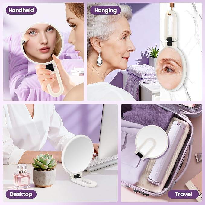 40X Magnifying Mirror, Hand Mirror with Handle, Double Sided Hand Mirror with 40X/1X Magnification, Travel Essential Portable Foldable Makeup Mirror for Precision Makeup White