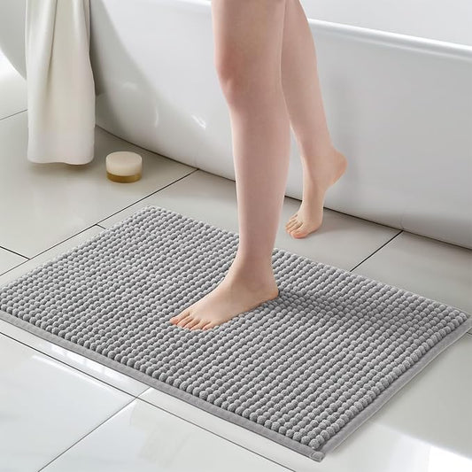 FRESHMINT Thick Chunky Chenille Bathroom Rug, Dove Gray, 20"x32" | Non-Slip Backing, Water Absorbent Surface, Machine Washable Care, Cushioned Comfort, Bathroom Floor Use