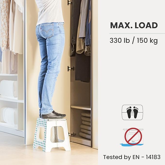 Vigar Compact Folding Step Stool for Adults 12-1/2 Inch Geometric | Foldable, Lightweight Portable Design, Carry Handle, Non Slip Surface, Space-Saving Body, Supports up to 330 lb