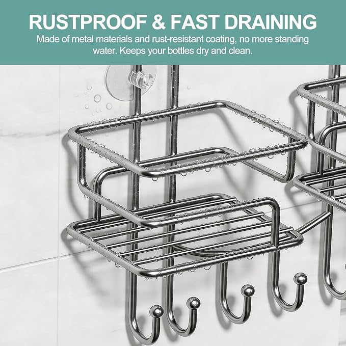 SRIWATANA Shower Caddy Hanging, Shower Organizer with Razor Hooks, Chrome | Rustproof Shower Rack, No Drilling Shelves Over Shower Head, Anti-Swing Scution Install, Bathroom Holder for Sponge Loofah