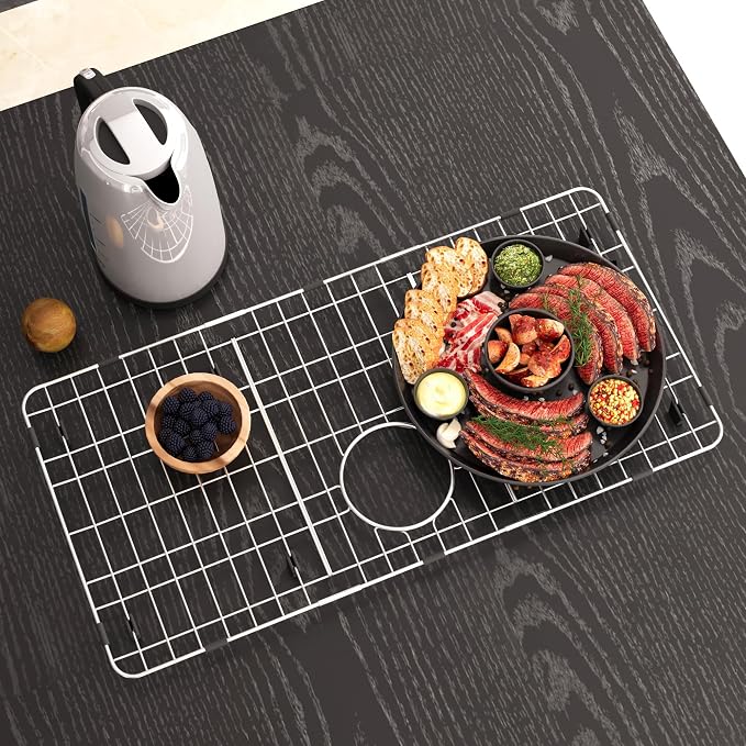 28-7/8" x 14-3/8" Sink Protectors for Kitchen Sink, Rear Drain | Rust Resistant Stainless Steel Kitchen Sink Grid and Sink Protectors, Sink Rack for Bottom of Sink with Sink Strainers