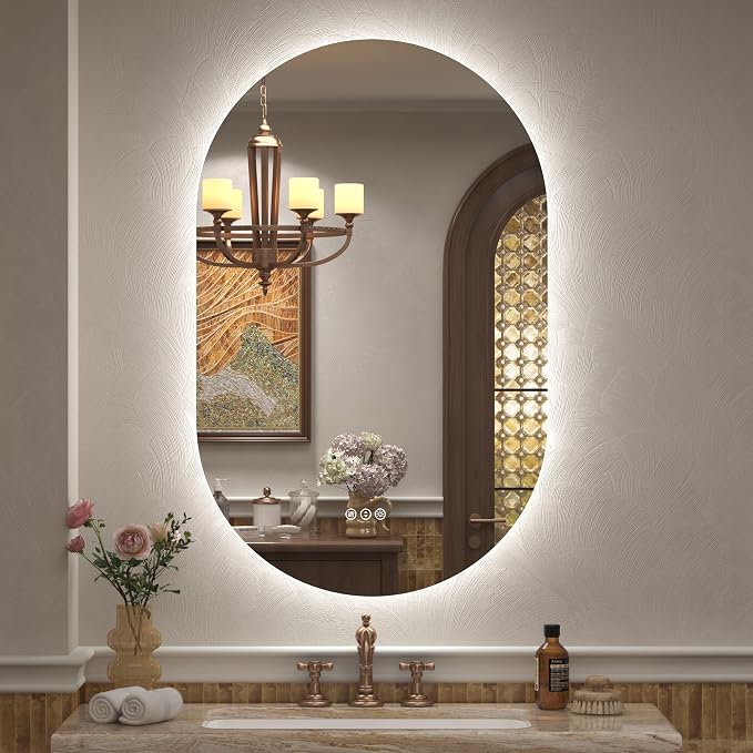 24x36 Inch Oval Backlit LED Bathroom Mirror for Wall | Stepless Dimmable, Shatter-Proof, Anti-Fog, 3 Colors, Memory, Phill-shaped, ETL Listed (Horizontal/Vertical)