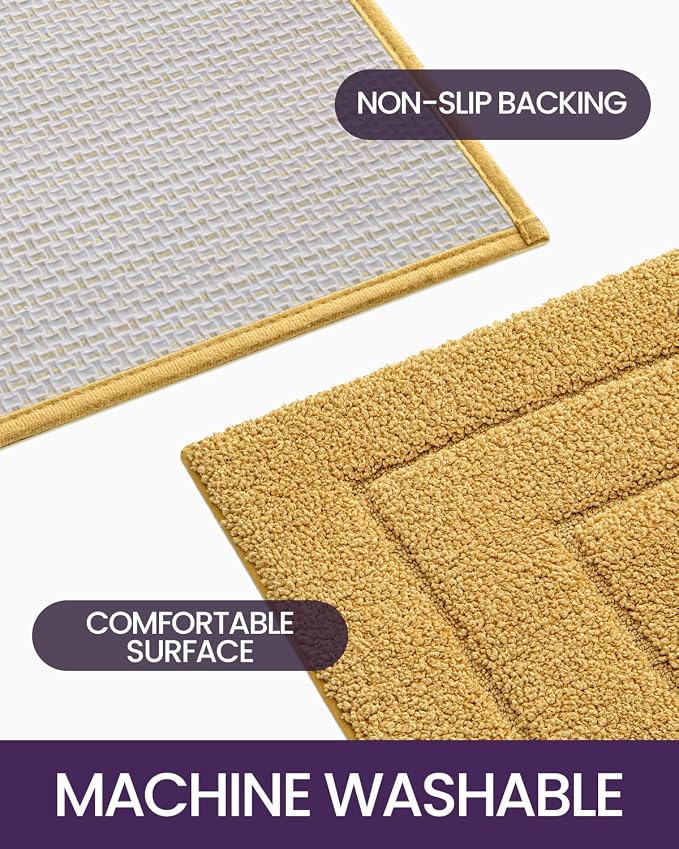 DEXI Bathroom Rugs 32x20, Non-Slip and Absorbent Bath Mat, Yellow | Machine Washable, Soft Plush Microfiber Bathmat with Rubber Back, Quick Dry Rug for Shower, Tub, Sink