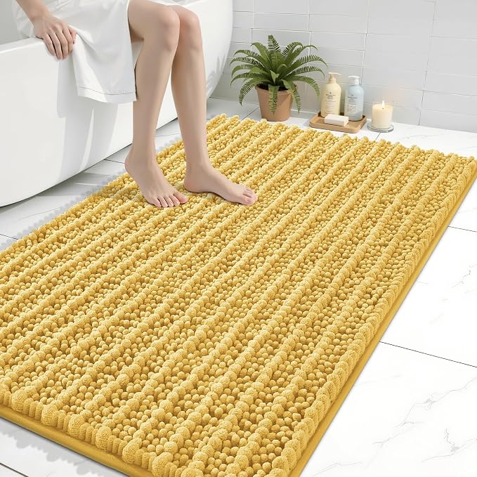 Arotive Bathroom Rugs Mat 40x32, Soft Absorbent Chenille Shaggy Bath Mat | Yellow, Machine Wash Dry, Bath Rugs for Bathroom Floor, Tub and Shower, Home Decor Accessories