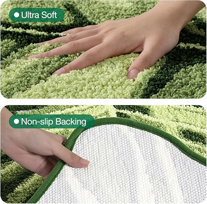 LUMI Bathroom Rug Green Leaf, Absorbent Non Slip Bath Mat, 23.5"x31.5" | Monstera, Soft Plush Microfiber, Quick Dry, Washable Cute Plant for Shower Floor, Bathroom, Sink Bathtub, Bedroom, Kids Room