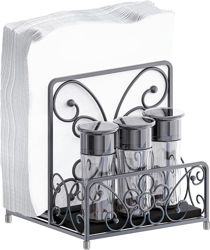 Napkin Holder with Salt and Pepper Caddy, Metal Table Dispenser | Dinner Napkins, Salt, Pepper & Table Decor