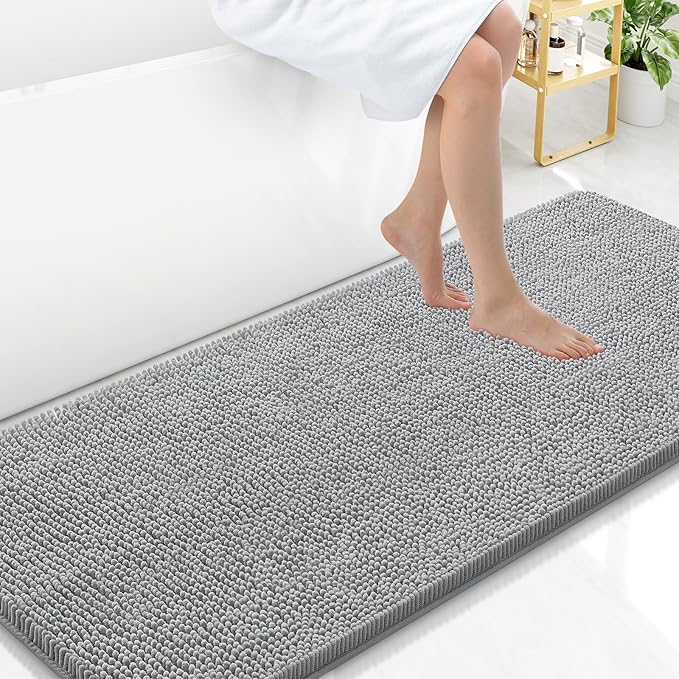 Arotive Bathroom Rugs 59x24, Soft Absorbent Shaggy Chenille Bath Rugs | Light Grey, Machine Washable Rubber Backing Bath Mats for Bathroom Floor Tub and Shower Home Decor Accessories