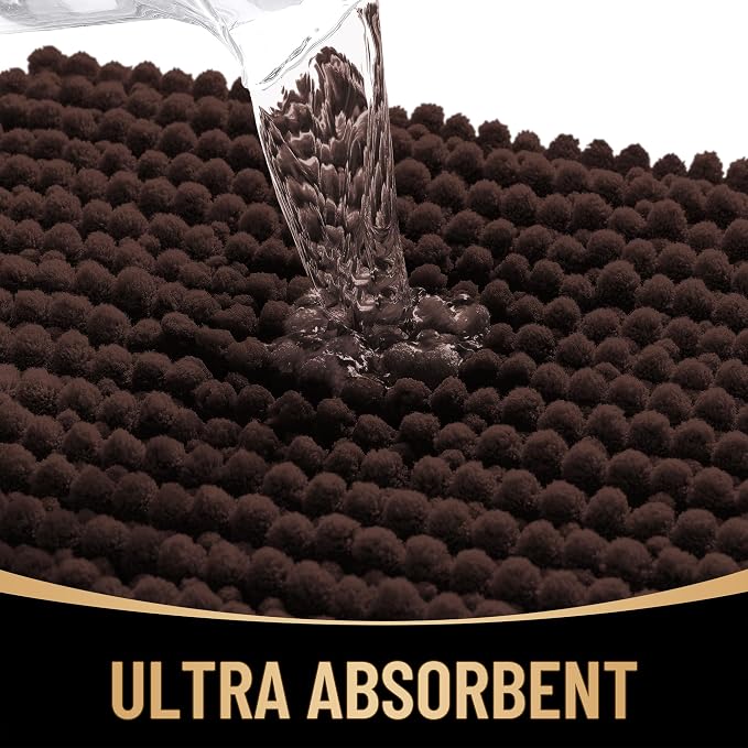 OLANLY Thick Chenille Bathroom Runner Rugs 47x20, Absorbent Bath Mat, Brown | Soft Bath Rugs, Rubber Backing, Machine Wash Dry, Bath Mats for Bathroom, Tub and Shower, Home Decor Accessories