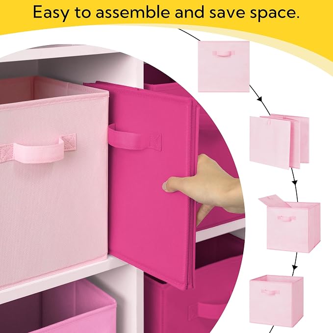 Cupic Cupid 6-Pack 13x13 Cube Storage Organizer, Cube Bins, Pink Gradient | Foldable, Reinforced Handle, Holds Clothes, Toys, Daily Essentials and More, Fits Closet, Shelves, Nursery, Playroom
