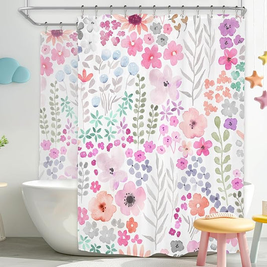 Extra Wide Clawfoot Tub Purple Floral Wrap All Bathroom Shower Curtain Set | 180"W x 70"H Cute Around; waterproof HD print, quick-dry fabric with 12 hooks for easy hanging.