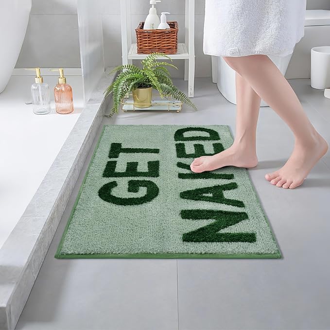 Zeeinx Get Naked Bath Mat Cute Bathroom Rugs Sage Green Bath Mat 20”x32” | Non Slip Absorbent Microfiber Machine Washable Sage Green Bathroom Rugs for Tub and Shower Funny Apartment Decor