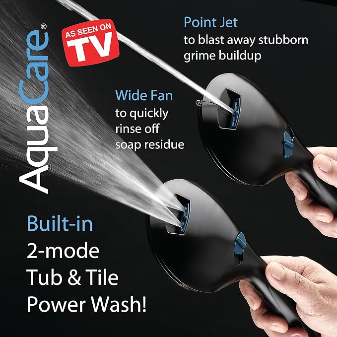 AquaCare High Pressure 8-mode Handheld Shower Head - Anti-clog Nozzles, Built-in Power Wash to Clean Tub, Tile & Pets, Extra Long 6 ft. Stainless Steel Hose, Wall & Overhead Brackets | Stay Clean Nozzles, Dual Power Wash for Tub, Tile & Pets, Long 6 ft...