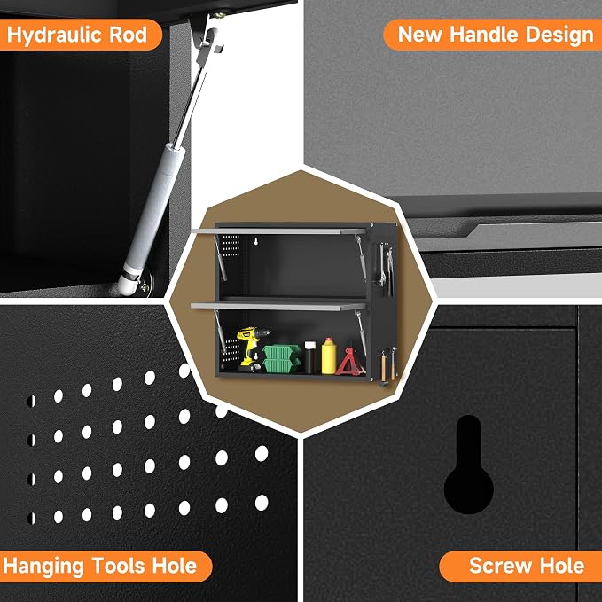 2 Door Garage Wall Cabinet with Up-Flip Door, 25.6" H Metal Wall Cabinet | Wall Mounted Metal Storage Cabinet for Garage,Basement,Ware House Assembly Required